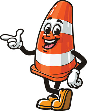 Traffic cone cartoon mascot with an idea