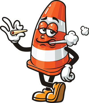 Traffic cone cartoon mascot smoking