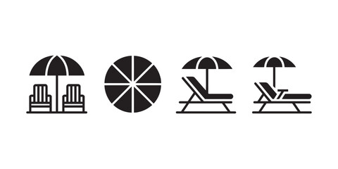 Beach Icons Set with Umbrella Chairs Towel and Sun Vector Illustration for Summer Travel Themes © MD MILON