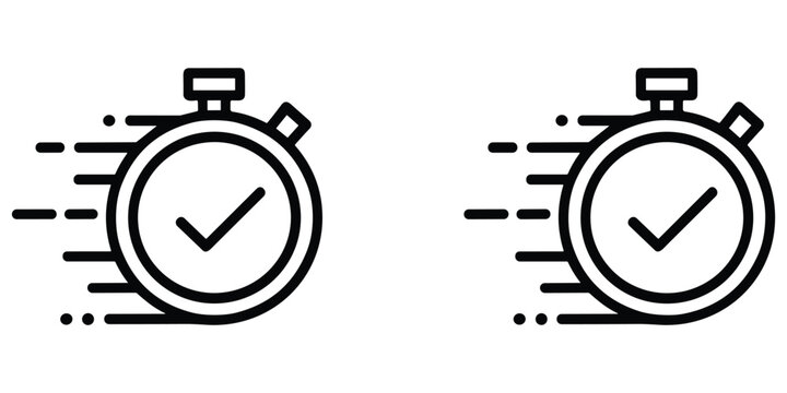 Fast stopwatch timer symbol showing check mark icon for quick completion or deadline task deadline