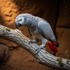Fototapeta premium African Grey Parrot, exotic bird, wildlife photography, colorful feathers, nature