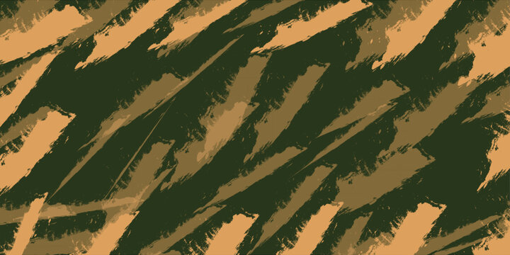 Camouflage pattern background with jagged brush strokes in green and tan colors