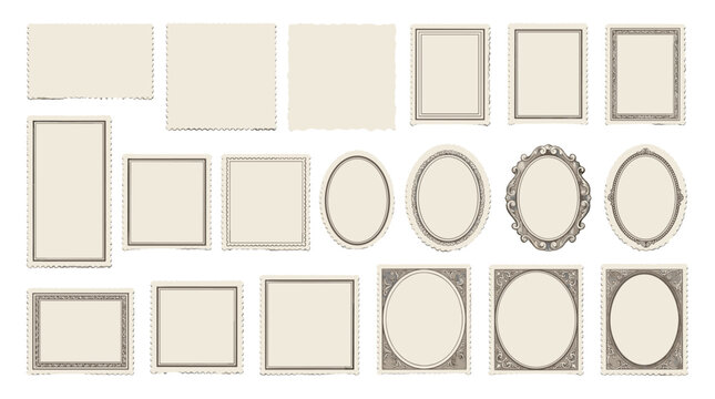 Blank vintage postage stamp frames and labels set