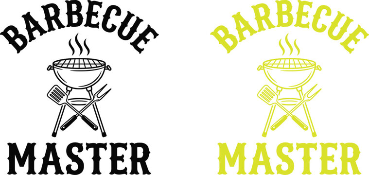 Barbecue master logo design vector bbq grill icons with text for t shirts and merchandise