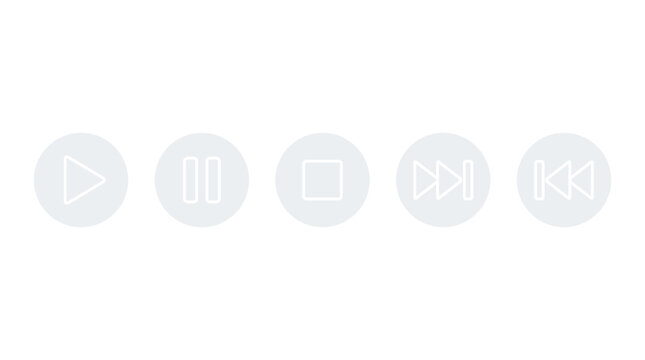 White media control button set with play pause stop icons
