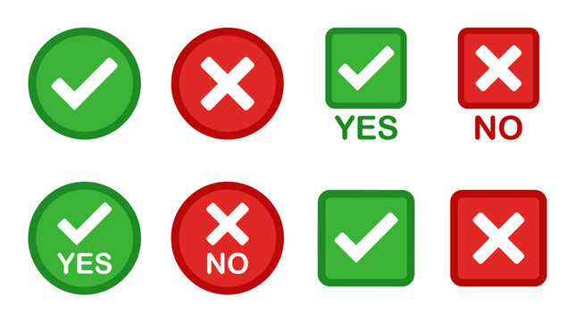 Green check mark and red cross button icon set