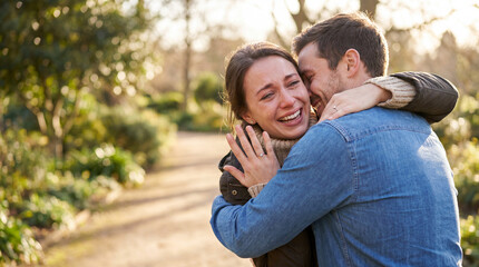 Obraz premium Loving Couple Embracing in Park