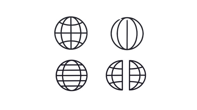 Set of globe grid line icons with longitude and latitude