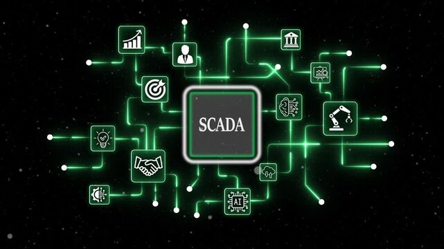  SCADA Infographic with Global Business Data Visualization Business, technology, internet and networking concept. 4k video
