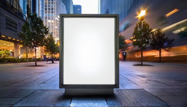 glowing cube lightbox mockup in urban street scene for advertising and branding display
