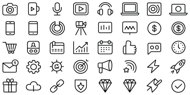 Set of thin line ui web interface icons for mobile app development and modern digital design projects