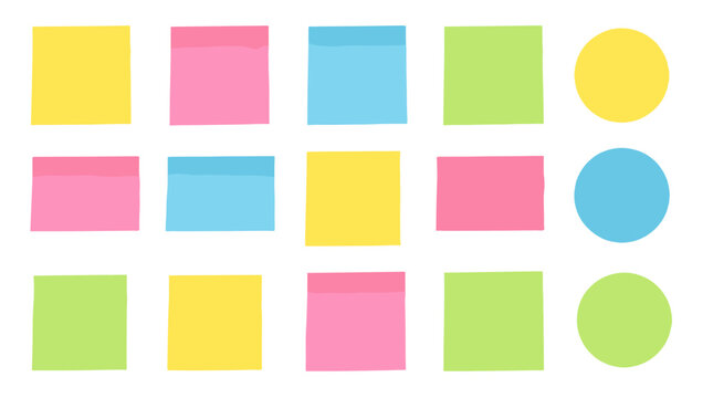 Colorful sticky note set with square rectangle and circle shapes