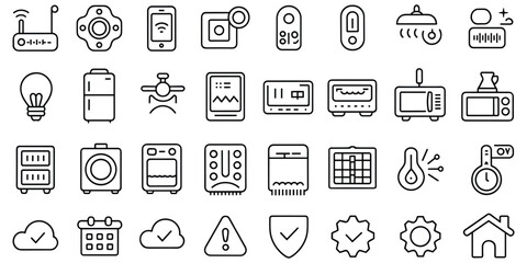 Fototapeta premium Thin line smart home and internet of things icons set for home automation and modern tech interface
