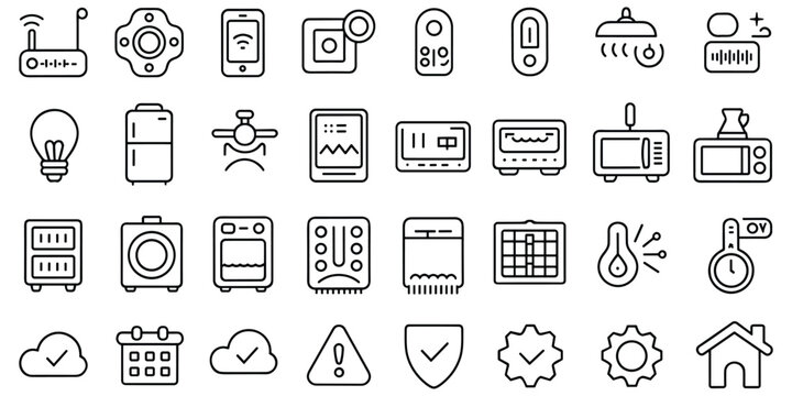 Thin line smart home and internet of things icons set for home automation and modern tech interface