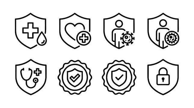 Medical protection and immunity line icon set