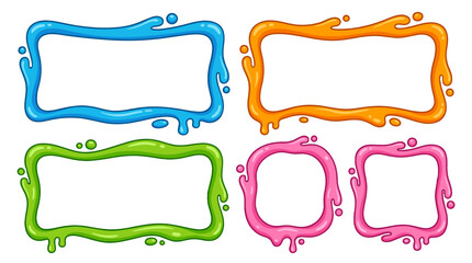 Fototapeta premium Colorful liquid splash frame set with rounded rectangular shapes