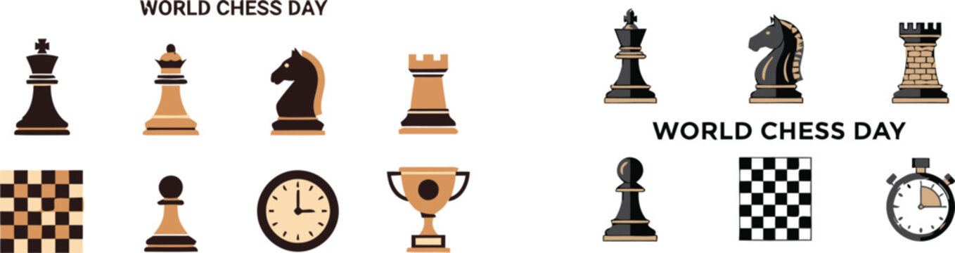 World chess day illustration with pieces board and tournament elements