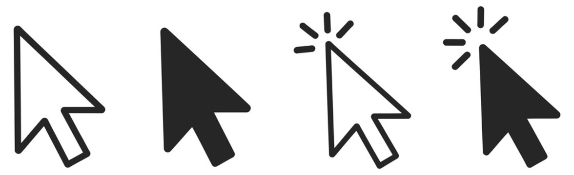 Minimalist Mouse Cursor Arrow Icon Collection Showing Pointer Click States for Website and Application Interface Navigation User Interaction Design Vector Designs
