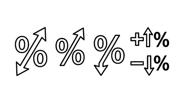 Percent symbols with up and down arrows outline icon set