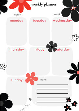 white Black and Orange Illustrasi Weekly Planner Document A4.eps
