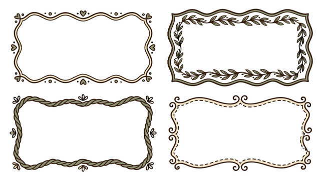 Hand drawn decorative wavy border frame set in vintage style