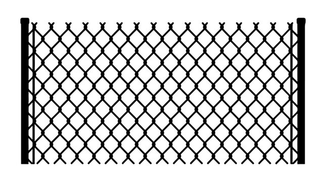 Black chain link fence silhouette isolated on white background