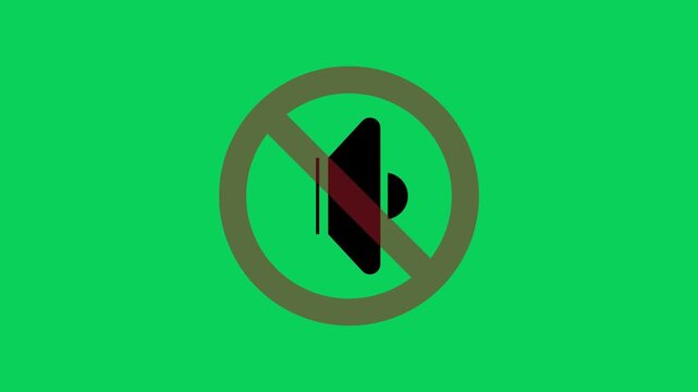 mute audio prohibited icon animation on green screen, no sound speaker warning symbol video on green backdrop, silent mode icon motion graphic video with chroma key