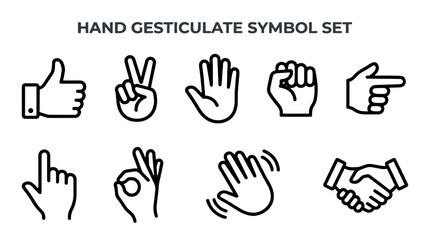 Fototapeta premium Hand gesture outline icon set with various symbolic signs