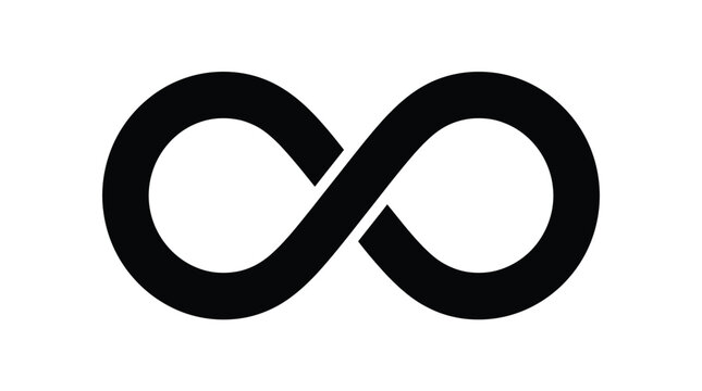 Minimalist black infinity symbol vector illustration featuring a bold continuous loop design on white background