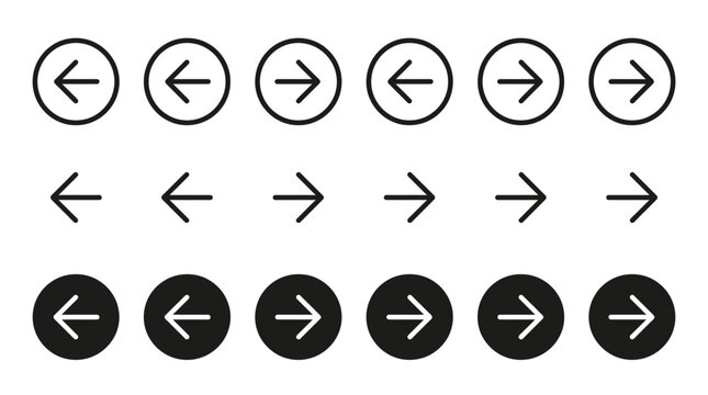 Minimalist vector illustration set featuring black and white arrow symbols for modern user interface design