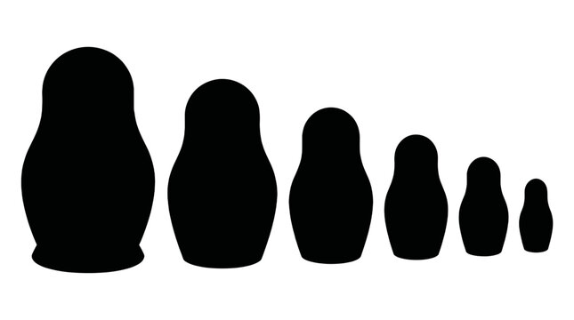 Set of nesting doll silhouettes isolated on white background