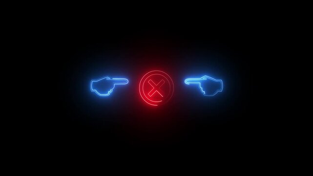 Neon colour red cross animation loop black background  4k.