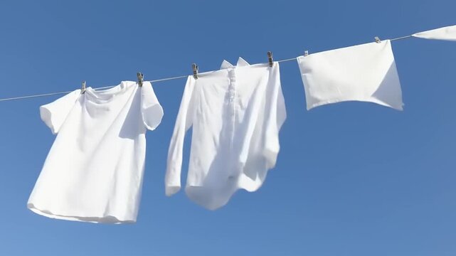 Clothes hanging on a line outdoors.