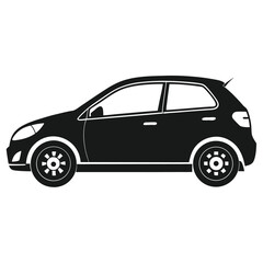 Fototapeta premium Black and white silhouette of a compact modern hatchback car in simple vector style