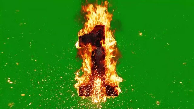Fire Countdown Number One Green Screen
