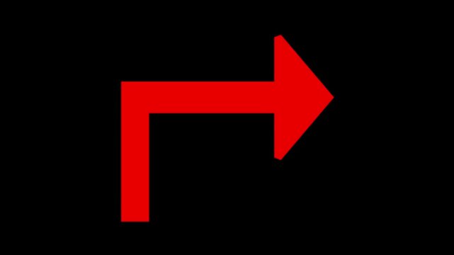 Red colour 90 degree right arrow black background.