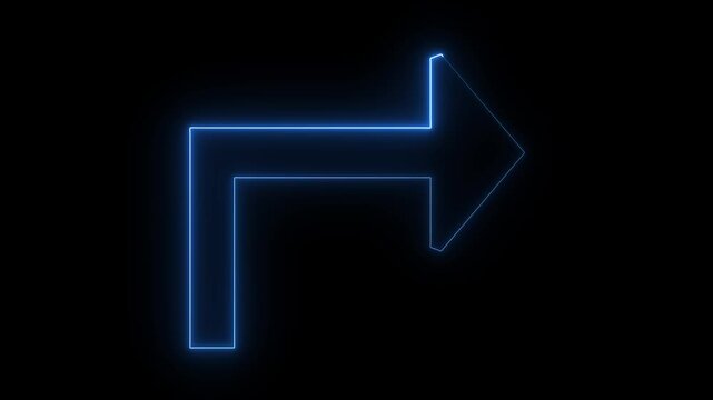 Right turn arrow neon black background animation video 4k.