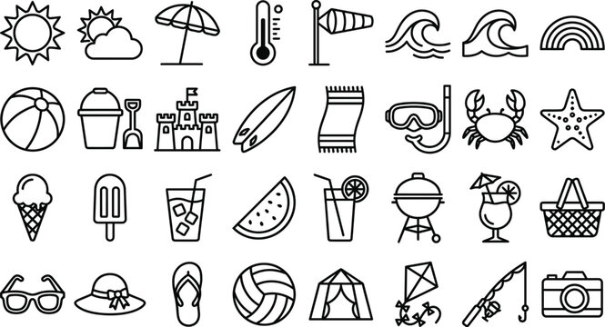 Minimalist Summer and Beach Outline Icon Ve