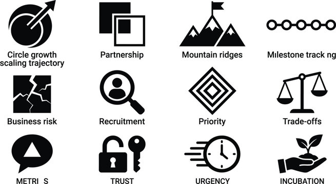 Business icon set with growth risk and priority symbols