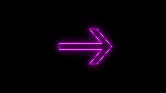 Neon right and Next  arrow on black background.