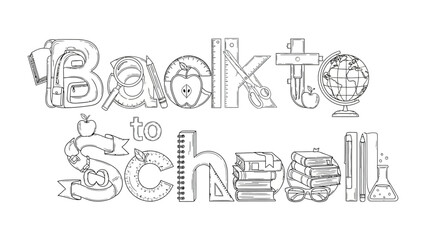 Obraz premium Back to School Typography: A creative and educational typographic design featuring the phrase Back to School incorporated with various school supplies and elements like books, pencils, rulers.