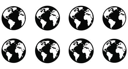 Globe Silhouettes Eight Circular Representations Of Earth On A White Background © Imdadul_Studio