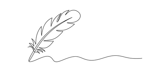 Continuous single line drawing of an old vintage quill pen feather © Chtro