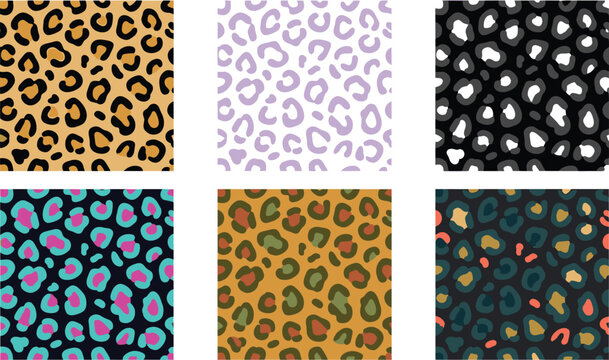 Leopard Print Seamless Pattern Collection with Classic, Colorful, and Modern Animal Spots Textile Vector Backgrounds