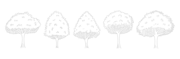 CAD tree outline, architectural linework trees, clean side view vegetation elements, landscape planning graphics, architectural design vector illustration. © AYAT 01