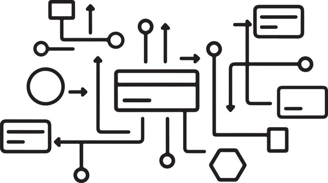 Modern flat design flowchart with network connections and icons