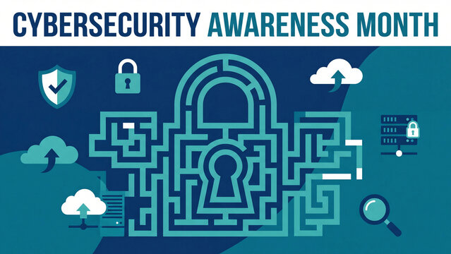 Cybersecurity awareness month concept for digital data protection network security threat prevention cloud safety and organizational information security education and compliance
