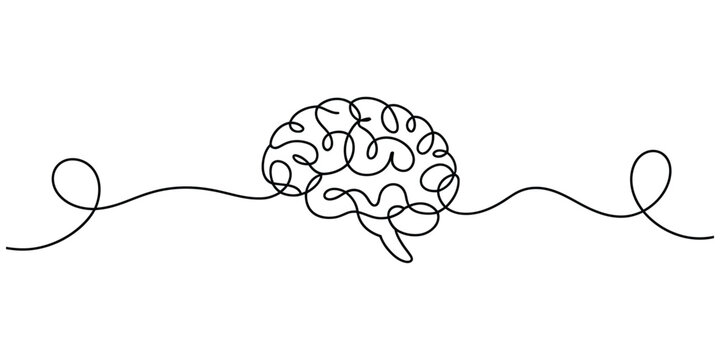 Human brain drawn with a single continuous black line