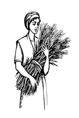 Fototapeta premium Vector drawing. Woman with wheat