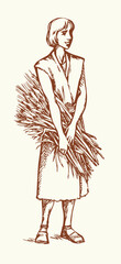 Obraz premium Vector drawing. Man with wheat